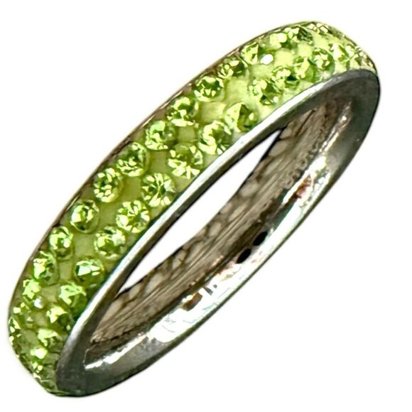 Green Crystal Stainless Steel Eternity Band – Size 7.5  Sparkle Ring - Picture 1 of 17